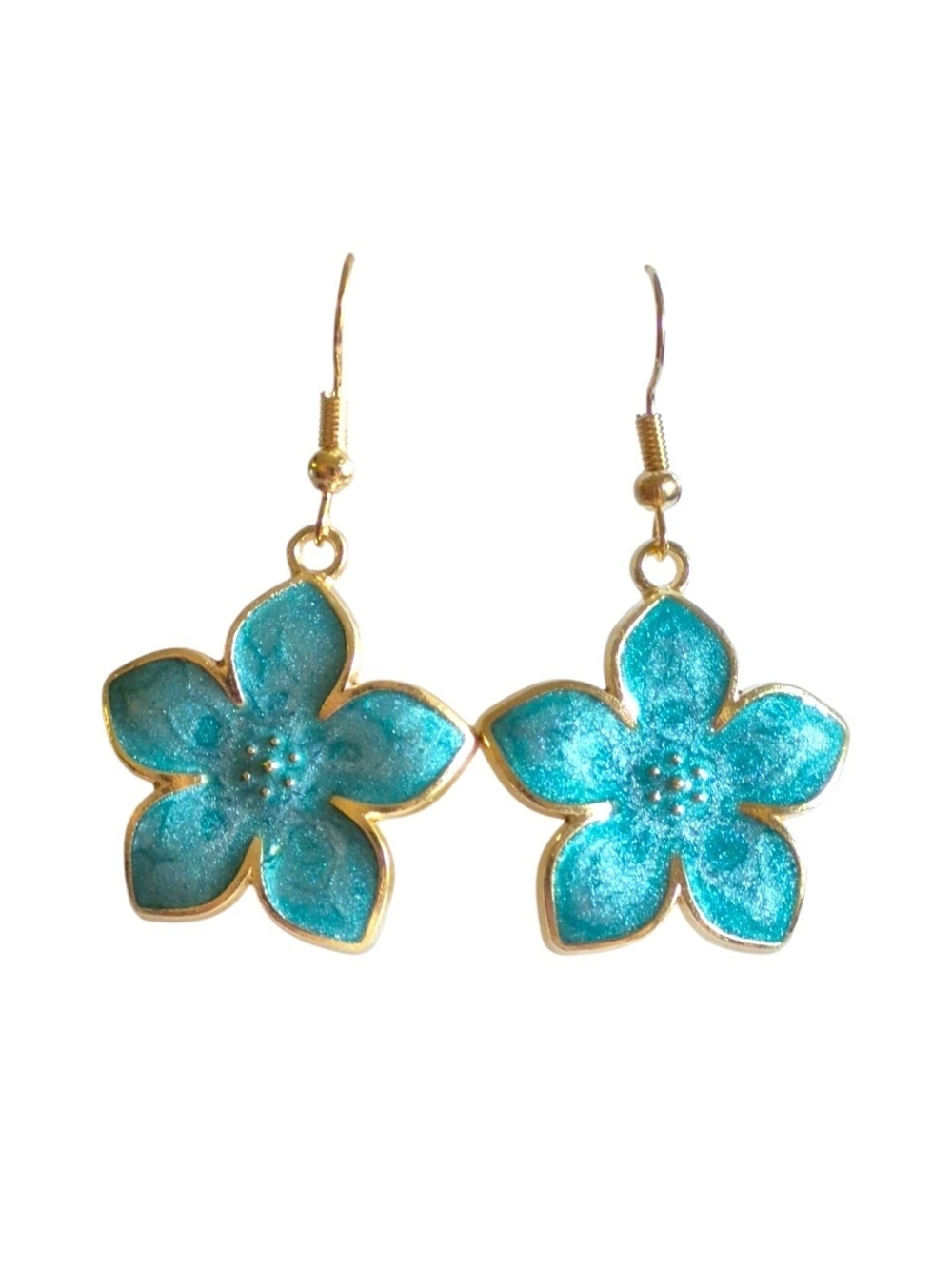 Gold-Trim Turquoise Flower Drop Earrings